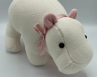 Memory Bear Keepsake Animal-- Hippo-- custom and handmade from baby onesies, pajamas, loved one's clothing