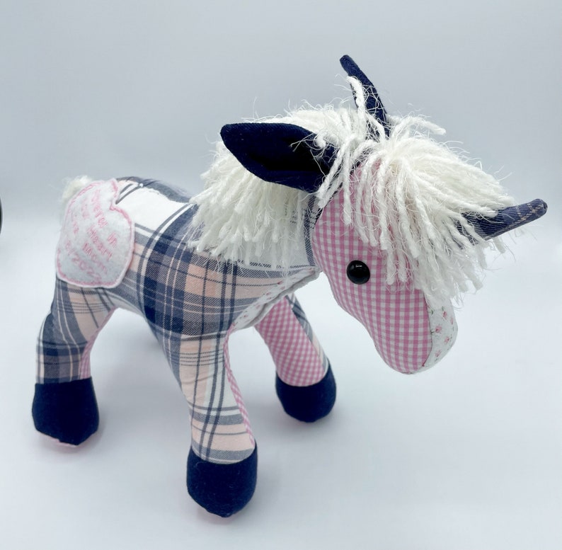 Memory Bear Keepsake Animal Unicorn custom and handmade from baby onesies, pajamas, loved one's clothing image 9