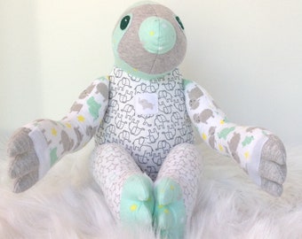 Memory Bear Keepsake Animal Sloth--- custom and handmade from baby onesies, pajamas, loved one's clothing