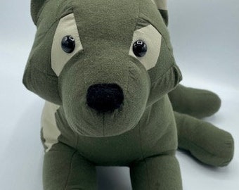 Memory Bear Keepsake Animal--- Sitting Dog--- custom and handmade from baby onesies, pajamas, loved one's clothing