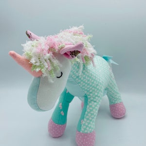 Memory Bear Keepsake Animal Unicorn custom and handmade from baby onesies, pajamas, loved one's clothing image 6