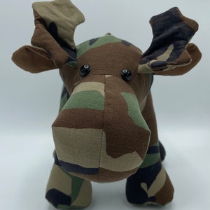 Memory Bear Keepsake Animal Moose standing, custom and handmade from baby onesies, pajamas, loved one's clothing