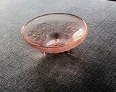 Vintage Pink Clear Glass Floral Bowl - Pink Depression Glass Bowl with 3 Small Legs - would make great treat dish or decorative storage