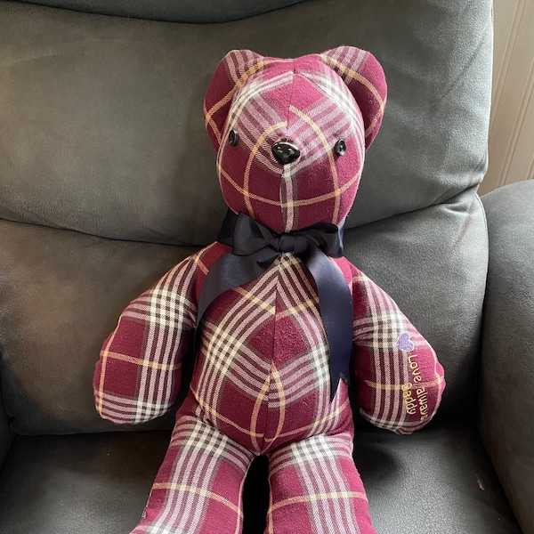 Keepsake Stuffed Bear, Memorial Bear, Made From Loved Ones Clothing, Baby blanket bear