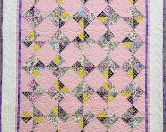 Handmade Pink Baby Blanket, Multi-Color Pinwheel Quilt 36” x 47” Perfect Baby Shower, New Mom Gift  Handcrafted Charm