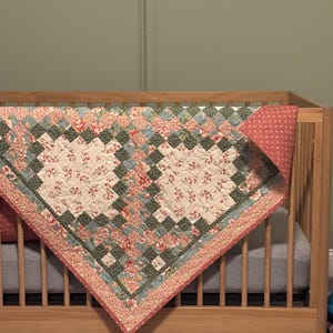 Handmade Baby Crib Quilt: Sweet English Garden Floral, 38”x48”