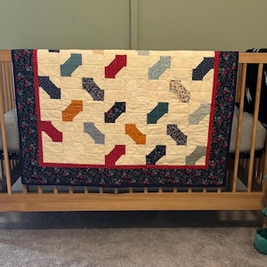 Baby Quilt Handmade Patriotic Red, White & Blue Baby Shower Gift Americana Nursery Décor Gender Neutral with flannel backing 38” x 46”