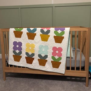 Handmade Baby Quilt: Cheery Spring Flowers, Soft Cotton, Made in USA