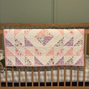 Handmade Baby Quilt, Pinks, Purples and White Baby Blanket (25" x 32")