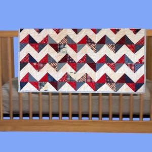 Handmade Baby Quilt 25 x 33, Patriotic Red, White & Blue Baby Shower Gift, Americana Nursery Décor Gender Neutral