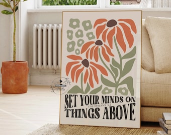 Retro Floral Bible Verse Art Vintage Flower Market Poster Colorful Christian Artwork Scripture Print