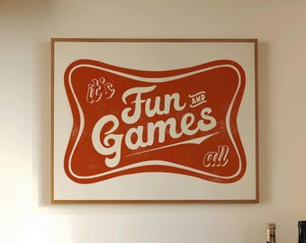 Impression de jeux et d'amusement : art typographique rétro, décoration éclectique pour chambre maximaliste
