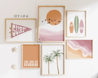 Beachy Girls Room Decor Boho Surf Kwekerij Kunst Roze Kust Slaapkamer Seaside Baby Surfer