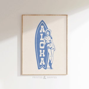 Coastal Cowgirl Wall Art Blue Beachy Room Decor Preppy Southwest Dorm Giclée Print Trendy Western Surfer Girl Retro Surf Bar Cart Aloha Art