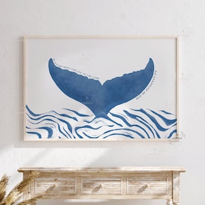 Jonah Whale Tail Print Modern Coastal Christian Wall Art Seascape Bible Verse Nautical Scripture Home Decor Beachy Room Abstract Ocean Waves
