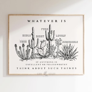 Desert Cactus Bible Verse Print Southwestern Christian Landscape Scripture Wall Art Philippians Artwork