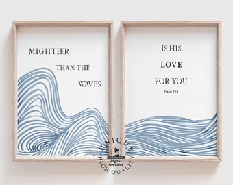 Psalm 93:4 Mightier Than The Waves Nautical Bible Verse Print Christian Affirmations Coastal Scripture