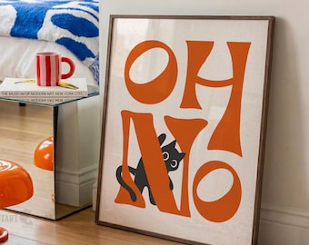 Impression typographique audacieuse « OH NO » : affiche rétro maximaliste pour des espaces modernes pop ludiques