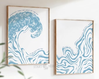 Lot de 2 oeuvres d'art murales chrétiennes côtières : versets bibliques modernes pour maisons de plage