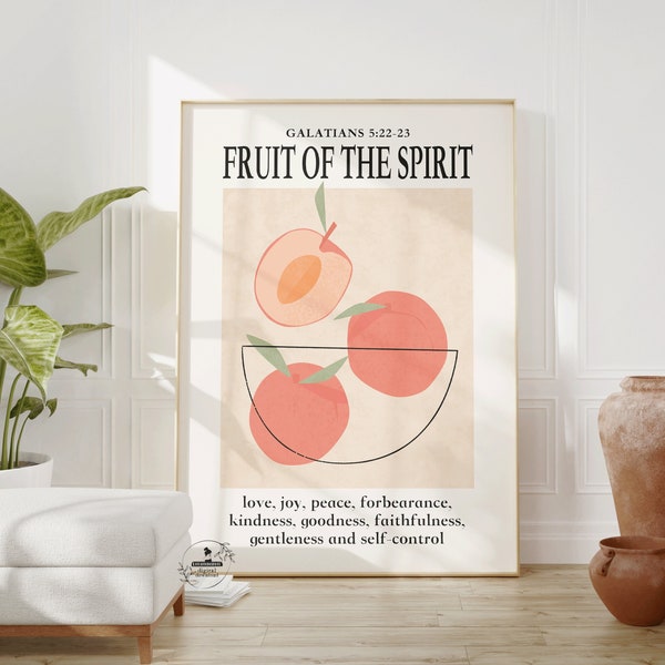 Fruit of the Spirit Christian Wall Art Modern Bible Verse Print Fruit Market Poster Christian Kitchen Home Decor Christian Scripture Gifts