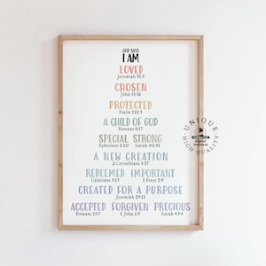 Biblical Affirmations for Kids Christian Classroom, Catholic Sunday School Decor, Identity in Christ, Bible Verse Wall Art Who God Says I Am
