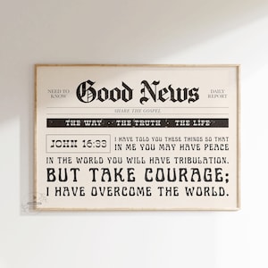 Christian Newspaper Print Bible Verse Wall Art Vintage John 16 Scripture Headline