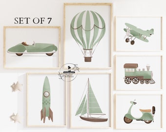 Sage Green Transportation Nursery Prints Baby Boy Room Decor Kids Travel Playroom Gallery