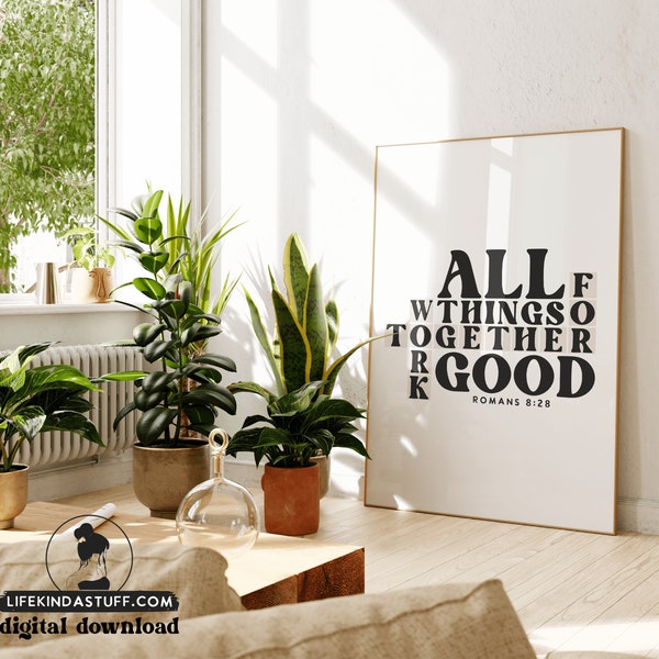 Modern Christian Wall Art, Romans 8 28 Christian Artwork, Trendy Christian Bible Verse Poster, Christian Home Wall Decor Christian Printable