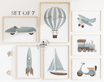 Baby Boy Nursery Art Prints Pale Blue Decor Set 7 Gallery Travel Newborn Playroom