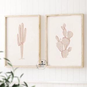 Cactus Watercolor Art Print Set: Southwest Desert Decor Neutral Western Country Landscape
