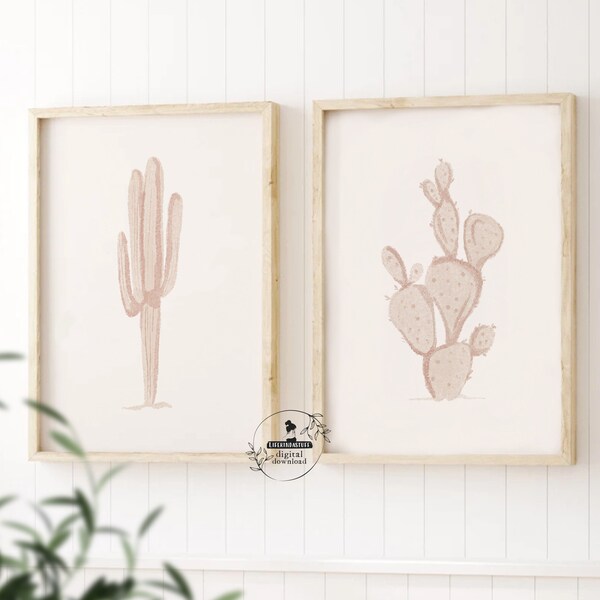 Cactus Wall Art Print Southwest Decor Neutral Desert Landscape Set of 2 Boho Wild West Decor Desert Dweller Watercolor Western Country Art