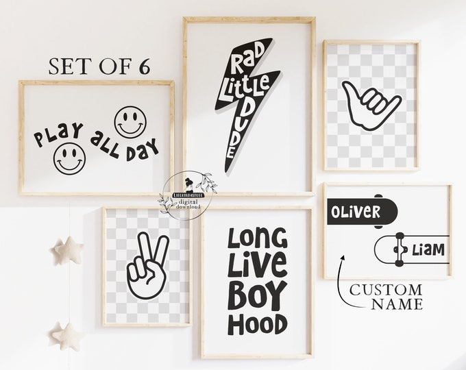 Personalized Boys Nursery Name Sign Rad Little Dude Skateboard Art Toddler Room Decor Prints