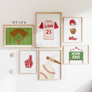 Baseball Boy Gallery Boys Room Sports Theme Nursery Decor Kids Sports Wall Art Set Home Run Playroom Poster Little Athlete Personalized Name image 1