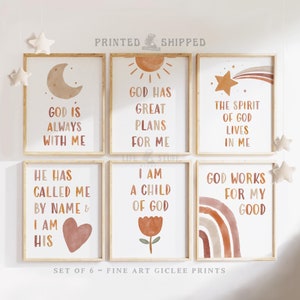 Christian Nursery Decor Prints: Bible Verse Gallery Set Playroom Scripture Kids Affirmations Church Education