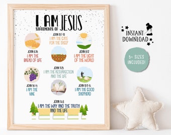 Jesus 'I AM' Scripture Print: Sunday School Christian Art Kids Bible Verse Affirmations Church