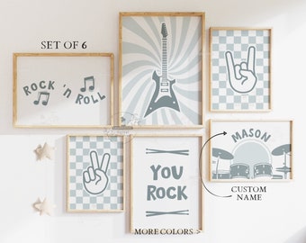 Rock N Roll Music Baby Boy Nursery Room Decor Rad Kid Wall Art Punk Band Toddler Rock on Hand Guitar Long Live Boyhood Blue Playroom Gallery