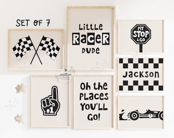 Race Car Nursery Decor Boys Room Gallery Racecar Personalized Name Sign Sports Car Baby Boy Playroom Wall Art Toddler Bedroom Driving Theme