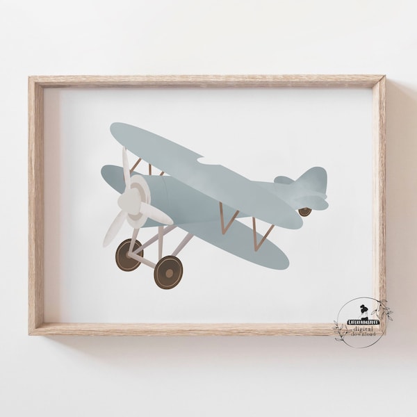 Baby Boy Slate Blue Flight Nursery Gallery Wall Art Boys Room Decor Travel Nursery Vintage Biplane Aviation Plane Transportation Nursery Art