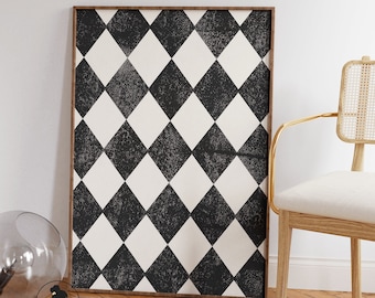 Diamond Checkered Wall Art Funky Mid Century Modern Geometric Print Trendy Abstract Contemporary  Decor