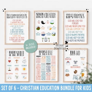 Kids Scripture Bible School Bundle, Ten 10 Commandments, Books of the Bible, Christian Education Homeschool Poster, Childrens Church Gift