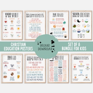 Ten 10 Commandments Wall Art, Books of the Bible Poster, Sunday School Decor, Catholic Christian Classroom Kids Decor, Kids Church Posters