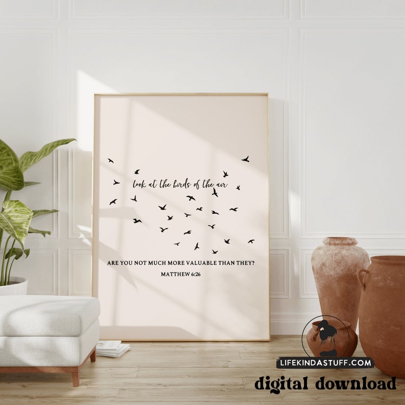 Modern Christian Wall Art Matthew 626 Look at the Birds Etsy
