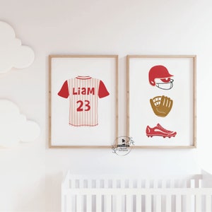 Baseball Boy Gallery Boys Room Sports Theme Nursery Decor Kids Sports Wall Art Set Home Run Playroom Poster Little Athlete Personalized Name image 2