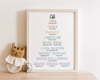 Biblical Affirmations Art Christian Kids Decor Catholic Sunday