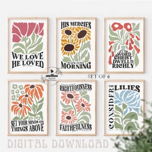 Retro Flower Market Poster Aesthetic Christian Wall Art Floral Bible Verse Print Groovy Scripture Gallery Gift Christian Girls Bible Study