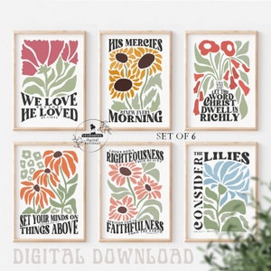 Retro Blommarknad Kristen Skrift Konsttryck Blommig Bibelversstudie Galleriset