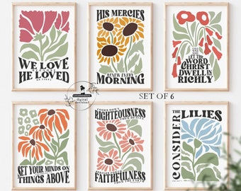 Retro Flower Market Christian Scripture Art Prints Floral Bible Verse Study Gallery Set