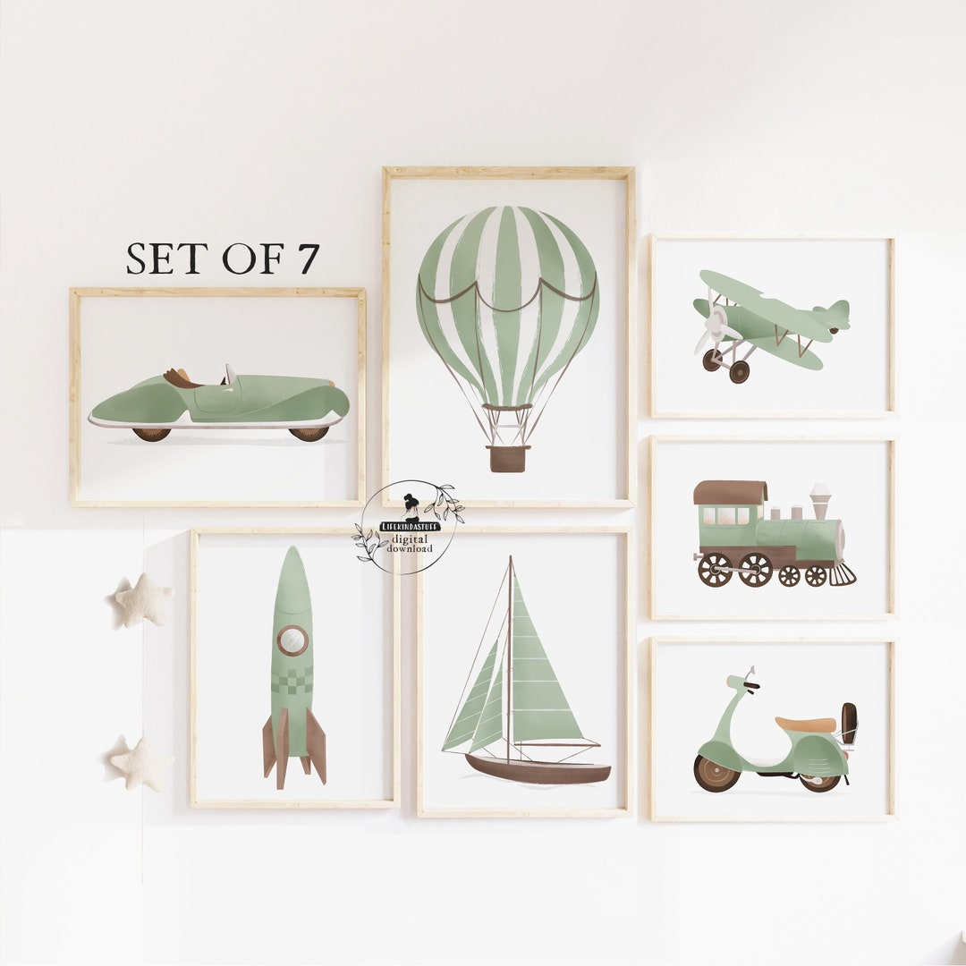 Baby Boy Nursery Wall Art Prints Sage Green Decor Set of 7 Gallery Boys ...