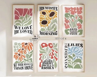 Christian Wall Art Flower Market Print Floral Girl Retro Scripture Bible Verse Decor
