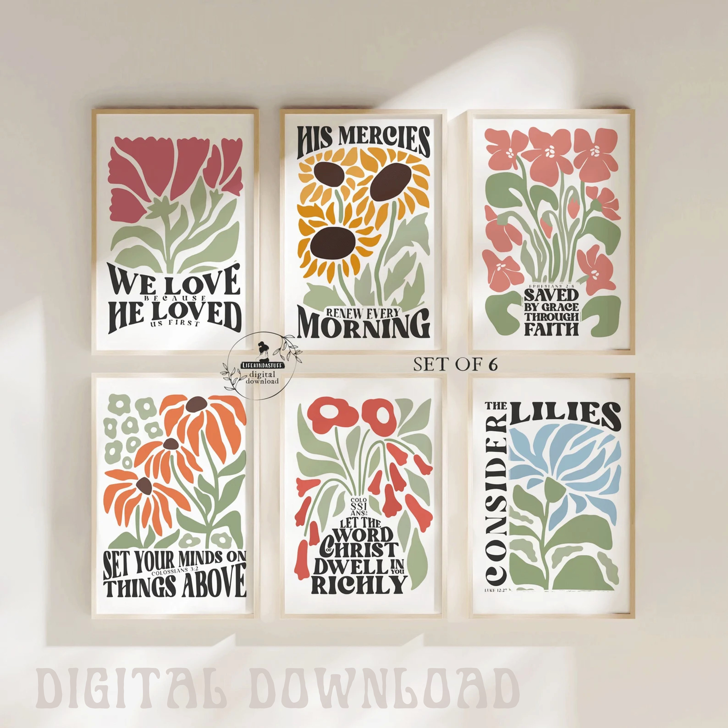 Christian Wall Art Flower Market Print Floral Girl Retro Scripture ...